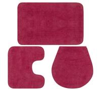 Bath Mat Set 3pc 100% Cotton Fuchsia 50x78cm Non-Slip Backing Pedestal Lid Cover