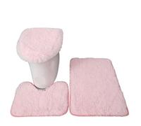 Bath Mat Set 3pcs/set Solid Color Bathroom Mat Set Fluffy Hairs Bath Carpets Modern Toilet Lid Cover Rugs Kit Rectangle 50 * 80 50 * 40 45 * 50cm(Pink Set)