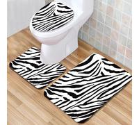 Bath Mat Set Black And White Zebra Pattern Bath Mat Non Slip Pedestal Bathroom Mat Set, Toilet Lid Cover Mat, Bath Mats Soft Comfortable Water Absorbent Toilet Bathroom Rug