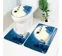 Bath Mat Set Blue Yellow Moon Toilet Mat Set for Bathroom 3 Piece Non Slip Memory Foam Washable U-Shaped Rug Toilet Lid Cover Decoration Bathroom Carpet 45x75 cm
