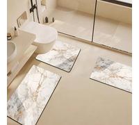 Bath Mat Set Golden Beige Marble Bathroom Mat Non Slip Absorbent Quick Dry Diatomite Bath and Toilet Mat Set 3 Piece Bathroom Carpet Washable Toilet Rug 3 Pieces