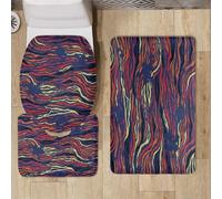 Bath Mat Set Orange Blue Stripes Toilet Mat Set for Bathroom 3 Piece Non Slip Memory Foam Washable U-Shaped Rug Toilet Lid Cover Decoration Bathroom Carpet 45x75 cm