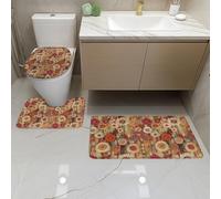 Bath Mat Set Orange Brown Mandala Memory Foam Bath Mat Non Slip Absorbent Washable Bathroom Floor Mats 3 Piece Decoration Bathroom Mats Toilet Seat Covers 45x75 cm