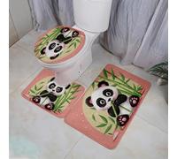 Bath Mat Set Orange Panda Cute Toilet Mat Set Memory Foam Bath Mats for Bathroom 3 Piece Non Slip Washable U-Shaped Rug Toilet Lid Cover Decoration Bathroom Carpet 45x75 cm