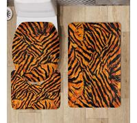 Bath Mat Set Orange Tiger Pattern Toilet Mat Set for Bathroom 3 Piece Non Slip Memory Foam Washable U-Shaped Rug Toilet Lid Cover Decoration Bathroom Carpet 45x75 cm