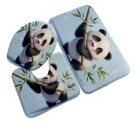 Bath Mat Set Panda Blue Bamboo Toilet Mat Set Memory Foam Bath Mats for Bathroom 3 Piece Non Slip Washable U-Shaped Rug Toilet Lid Cover Decoration Bathroom Carpet 45x75 cm