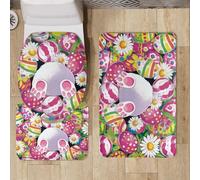 Bath Mat Set Pink Rabbit Cute Toilet Mat Set for Bathroom 3 Piece Non Slip Memory Foam Washable U-Shaped Rug Toilet Lid Cover Decoration Bathroom Carpet 45x75 cm
