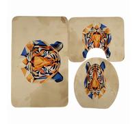 Bath Mat Set Tiger Orange Toilet Mat Set for Bathroom 3 Piece Non Slip Memory Foam Washable U-Shaped Rug Toilet Lid Cover Decoration Bathroom Carpet 45x75 cm