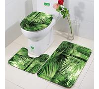 Bath Mat Sets 3 Piece Washable Bath and Pedestal Mat Sets,Tropical Rain Forest Green,Palm Trees and Exotic Plants in Jungle with Wil,Bathroom Rug Set Absorbant Bathroom Mat Set Bath and Toilet Mat Set