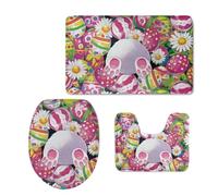 Bath Mat Striped Pink Green Non Slip Bathroom Door Mat 3 Pieces Doormat Water Absorbent U-Shape Toilet Bathmat Machine Washable Rug Bath Matt Bathroom Rug 50x80cm