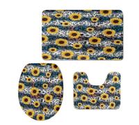 Bath Mat Sunflower Blue Yellow Non Slip Bathroom Door Mat 3 Pieces Doormat Water Absorbent U-Shape Toilet Bathmat Machine Washable Rug Bath Matt Bathroom Rug 45x75cm