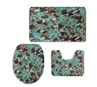Bath Mat Turquoise Coffee Non Slip Bathroom Door Mat 3 Pieces Doormat Water Absorbent U-Shape Toilet Bathmat Machine Washable Rug Bath Matt Bathroom Rug 50x80cm