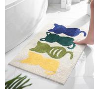 Bath Mat Yellow Cat Green Bathroom Mat Rug Soft Microfiber Non Slip Floor Mats Water Absorbent Bath mats for Bathroom Carpet Machine Washable Doormat Bathmats 50x80cm