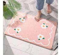Bath Mats For Bathroom White Flower Non Slip with Ultra Soft Microfibers Shower Rug with Strong Water Absorbent,Fluffy Machine Washable Absorbent Bath Mat