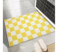 Bath Mats For Bathroom Yellow Grid Non Slip with Ultra Soft Microfibers Shower Rug with Strong Water Absorbent,Fluffy Machine Washable Absorbent Bath Mat