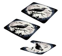 Bath Mats, Halloween Rug, 3PCS Rectangle & U-Shape Halloween Bath Mat, Water-Absorbent Non Slip Halloween Bathroom Rug, Raven Full Moon Spooky Bats Goth Bath Mat for Tub and Shower