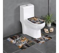 Bath Mats Set 3 Piece,Tiger Machine Washable Pedestal Mat Soft Toliet Rugs for Shower Bathroom Toilet Floor