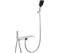Bath Mixer Shower Tap Brass Wall Mounted 3 Modes Bathtub Mixer Tap with Shower Single Handle Hot and Cold Bathroom Water Filter Mixer Tub Tap, C, Without Lift Rod Interesting