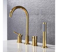 Bath Mixer Tap Set with 4-Hole Gooseneck and Shower Head, Pull Out Function, Single Lever Design for Efficient Water Control