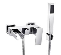 Bath Mixer Taps with Handheld Shower Head Waterfall Wall Mount Bathroom Bathtub Filler Tap Mixers Square Bath Taps Wall Mounted Chrome Tub Tap Wall Hung Single Lever Mono Modern
