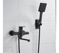 Bath Mixer Taps with Shower Wall Mounted Black Single Lever with Long Swivel Spout Bathroom Hot Cold Water Tap Mixer Shower A