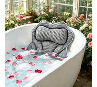 Bath Pillow, 4D Bath Pillows for Head and Neck, Non-Slip Bath Cushion with 6 Suction Cups, Hanging Hook and Air Mesh, Bathtub Pillow for Head, Neck, Shoulder & Back Support, Fits All Bathtub Spa