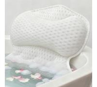 Bath Pillow, Bath Tub Pillow with 4D Breathable Air Mesh Fabric - Soft Head and Neck Headrest, White Bath Accessories for Tub