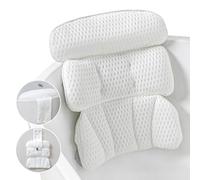Bath Pillow Bathtub Pillow for Tub Luxury Bath Tub Pillows for Tub Neck and Back Support with 4D Air Mesh Fabric and 8 Strong Powerfull Non-Slip Suction Cups Relaxing Bath Accessories Spa Gifts, White