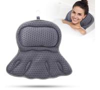 Bath Pillow Ergonomic Bath Pillows for Head and Neck 4D Mesh Bath Cushion Bath Spa Headrest Fit Back Support Bath Neck Pillow Bath Pillows with 6 Strong Suction Cups Fits All Bathtub (Grey)