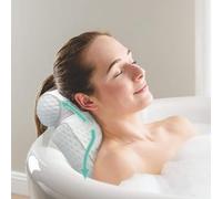 Bath Pillow for Bathtub - 7 Strong Suction Cups & Hook, 4D Air Mesh Head Neck Back Support, Quick Dry Luxury Spa Cushion, Fits All Bathtubs and Hot Tubs (White)