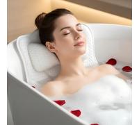 Bath Pillow for Bathtub, Ergonomic Luxury 4D Mesh Bath Cushion with Head, Neck, Shoulder & Back Support, Non-Slip Bathtub Pillow with 6 Strong Suction Cups, Spa Bath Pillow Fits Most Tubs, White