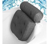 Bath Pillow for Bathtub with 7 Strong Suction Cups & Hook, 4D Air Mesh Head Neck Back Support, Quick Dry Luxury Spa Cushion, Fits All Bathtubs Hot Tubs (Grey)