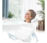 Bath Pillow for Neck and Back Support includes Hanging Hook (White)