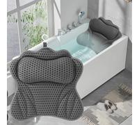 Bath Pillow Neck Neck Pillow for Bathtub with 6 Suction Cups 4D Air Mesh Technology Supports Head, Neck, Shoulders, Back, Fits All Bathtubs (Grey)