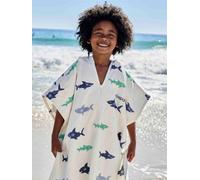 Bath Poncho with Recycled Cotton for Children, Sharks printed white