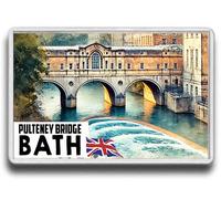 Bath Pulteney Bridge,Bath Magnet | Bath Postcard style Design | Large Size 9 cm * 6 cm Novelty | England Tourism Bath Souvenir Fridge Magnet UK Seller (Pulteney Bridge)