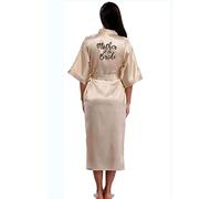 Bath Robe, Bridesmaid Champagne Large Plain Mother Bride Kimono Silk Satin Night Dress Gown Wedding Robes Bathrobe Ladies Robe (Color : Mother of the bride, Size : 47.24 inch)