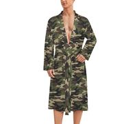 Bath Robe for Men - Dark Camouflage Green Print Lightweight Kimono Shower Bathrobe Sleepwear Dressing Gown, Style-25, M