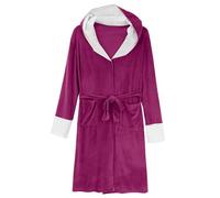 Bath Robe With Hood Ladies Soft Long Dressing Gowns Casual Solid Color Household Clothes Long Sleeve V-Neck Cardigan Nightdress For All Seasons Spa Hotel Sleepwear Lightweight Bathrobe Women