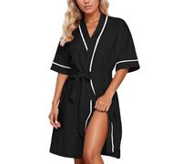 Bath Robes for Women Cute - Kimono Robe Lightweight Soft Bathrobe Sleepwear Loungewear With Pockets (Black Xl)