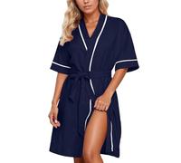 Bath Robes for Women - Kimono Robe Lightweight Soft Bathrobe Sleepwear Loungewear With Pockets (Navy L)