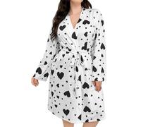 Bath Robes For Women Lightweight - Dressing Gown For Women Plus Size Lightweight Breathable Robe With Tie Belt Comfortable Cotton Dressing Gown Fashion Heart Printed Robe Nightgown