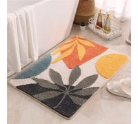 Bath Rug Botanical Plant Abstract Art Leaf Colorful Washable Non-Slip Shaggy Water Absorbent Flocking Microfiber Soft Fluffy 15x23 inch Bathmats Doormats Toilet Rugs Plush