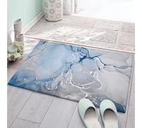 Bath Rug for Bathroom Bedroom, Blue Plush Mats Area Rugs Non Slip Doormats Absorbent Bathroom Mat for Indoor Entrance Marble Abstract White Line Crack 16"x24"