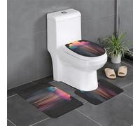 Bath Rugs Set 3 Pieces - Non-Slip Bath Mats, Toilet Lid Cover, U-Shaped Contour Toilet Rug Colorful Rainbow rain Print