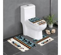 Bath Rugs Set 3 Pieces - Non-Slip Bath Mats, Toilet Lid Cover, U-Shaped Contour Toilet Rug Horse Stripes Pattern Print