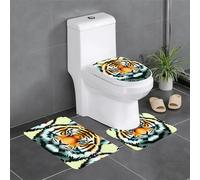 Bath Rugs Set 3 Pieces - Non-Slip Bath Mats, Toilet Lid Cover, U-Shaped Contour Toilet Rug Little Fat Tiger Head Print
