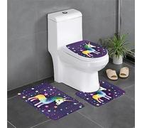 Bath Rugs Set 3 Pieces - Non-Slip Bath Mats, Toilet Lid Cover, U-Shaped Contour Toilet Rug One-Horse Star Print