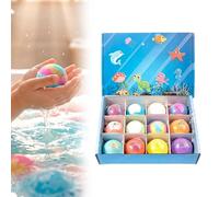 Bath Salt Ball Sleeve Box with Toys Inside, 12-Pack Bath Bombs with Surprise Spring Inside, Upgrade Easter Gifts Bubble Easter Basket Stuffers Easter Egg Fillers (Blue)