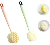 Bath Scrubber & Back Brush - Extra Long Handle, Dual-Sided For Gentle Cleansing, Soft Bristles, Portable Shower Back Brush, Fits All Skin Types, With Hanging For Easy,Pink+Green